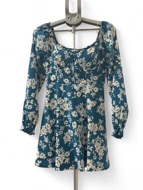 Othr Teal Floral Long-Sleeve Mini Dress